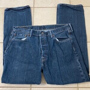Levi Strauss Co 501 Mens Jeans W35 L30 Dark Wash Button Fly Straight Leg Denim